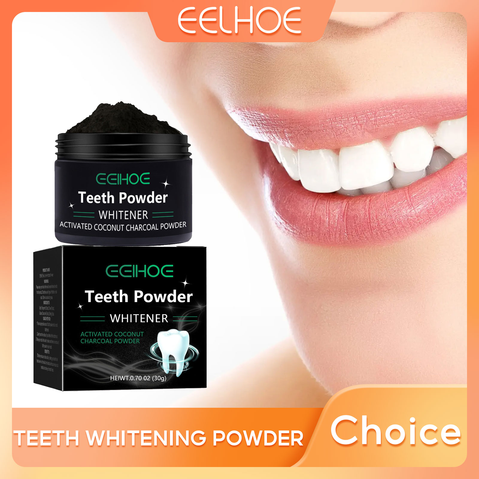 Teeth Whitening Charcoal - EELHOE Holzkohlepulver für Zahnaufhellungsprodukte, Flecken entfernen,
