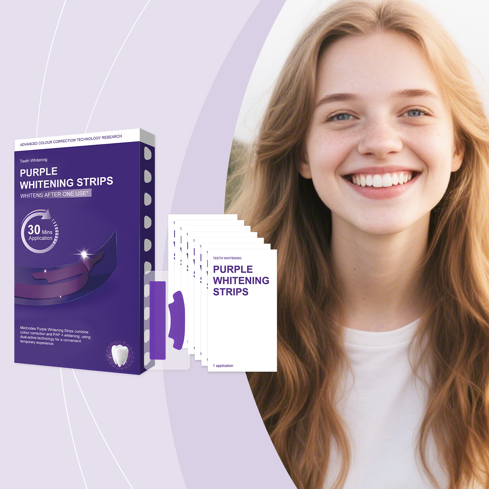 Teeth Whitening Ingredients - Lila Aufhellende Zahnstreifen, Sanfte Inhaltsstoffe zur