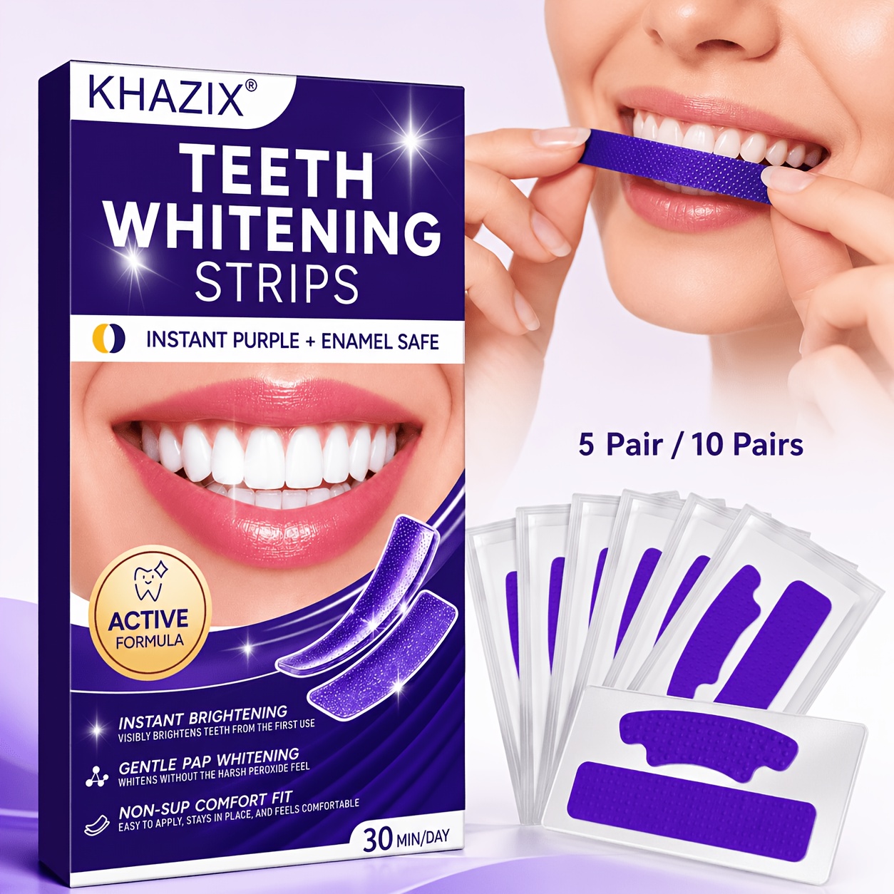 Teeth Whitening Retainer - 5/10 Paar violette Zahnaufhellungsstreifen, haften fest