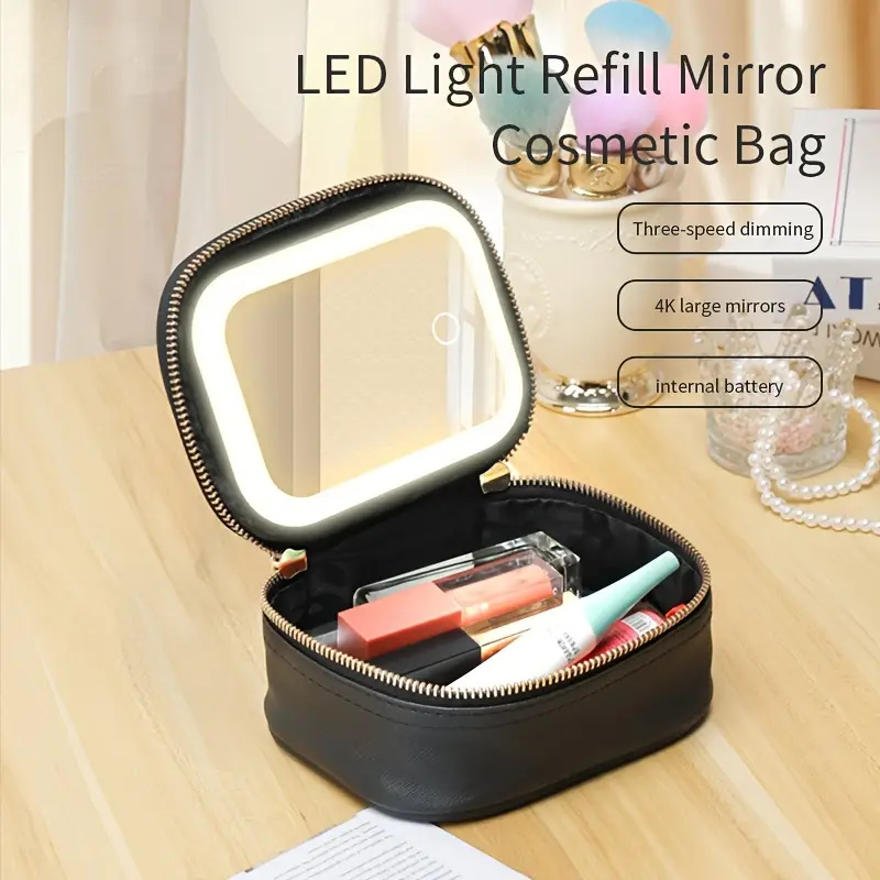 Led Mouth Tray - Tragbare Aufbewahrungstasche für Kosmetikwerkzeuge mit LED-Spiegel,