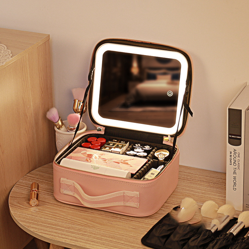 Led Mouth Tray - Intelligente LED-Kosmetiktasche mit Spiegel, Kosmetiktasche, Reise-Make-up-Taschen