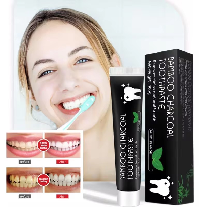Teeth Whitening Charcoal - Aufhellende Zahnpasta mit Bambuskohle, Adsorbiert Mundgeruch,