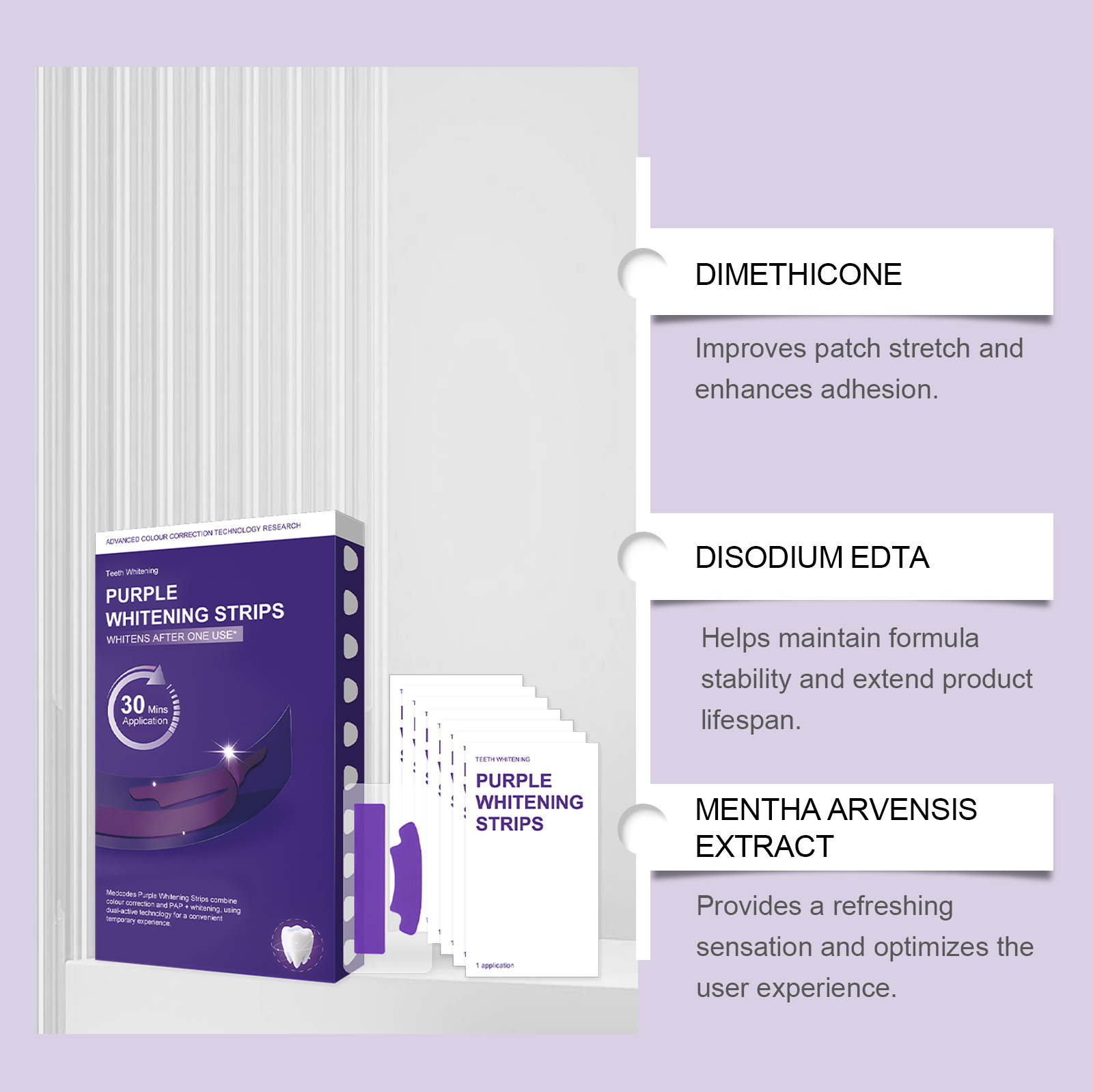 Lila Aufhellende Zahnstreifen, – Teeth Whitening Ingredients Bewertung und Preis